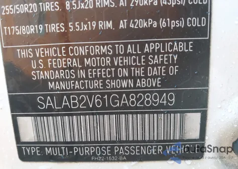 2016 Land Rover Lr4 из США, поврежденный, VIN SALAB2V61GA828949